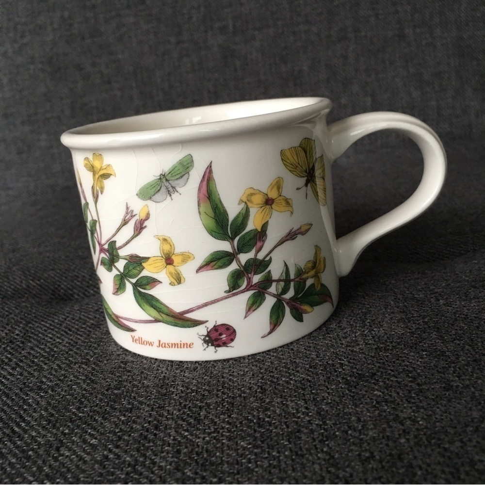 Floral and Botanical Coffee Cappuccino Mug, Cream, Yellow, Green, 6 oz